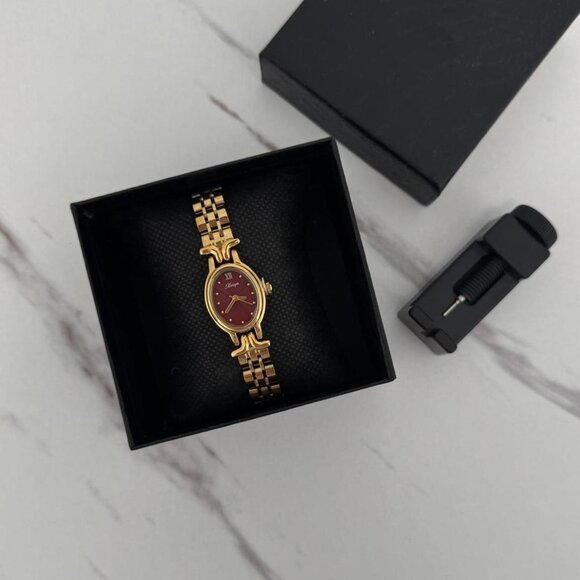 Sku:0331 cute gold burgundy mini watch metal bracelet vintage style +in gift bag main image 4
